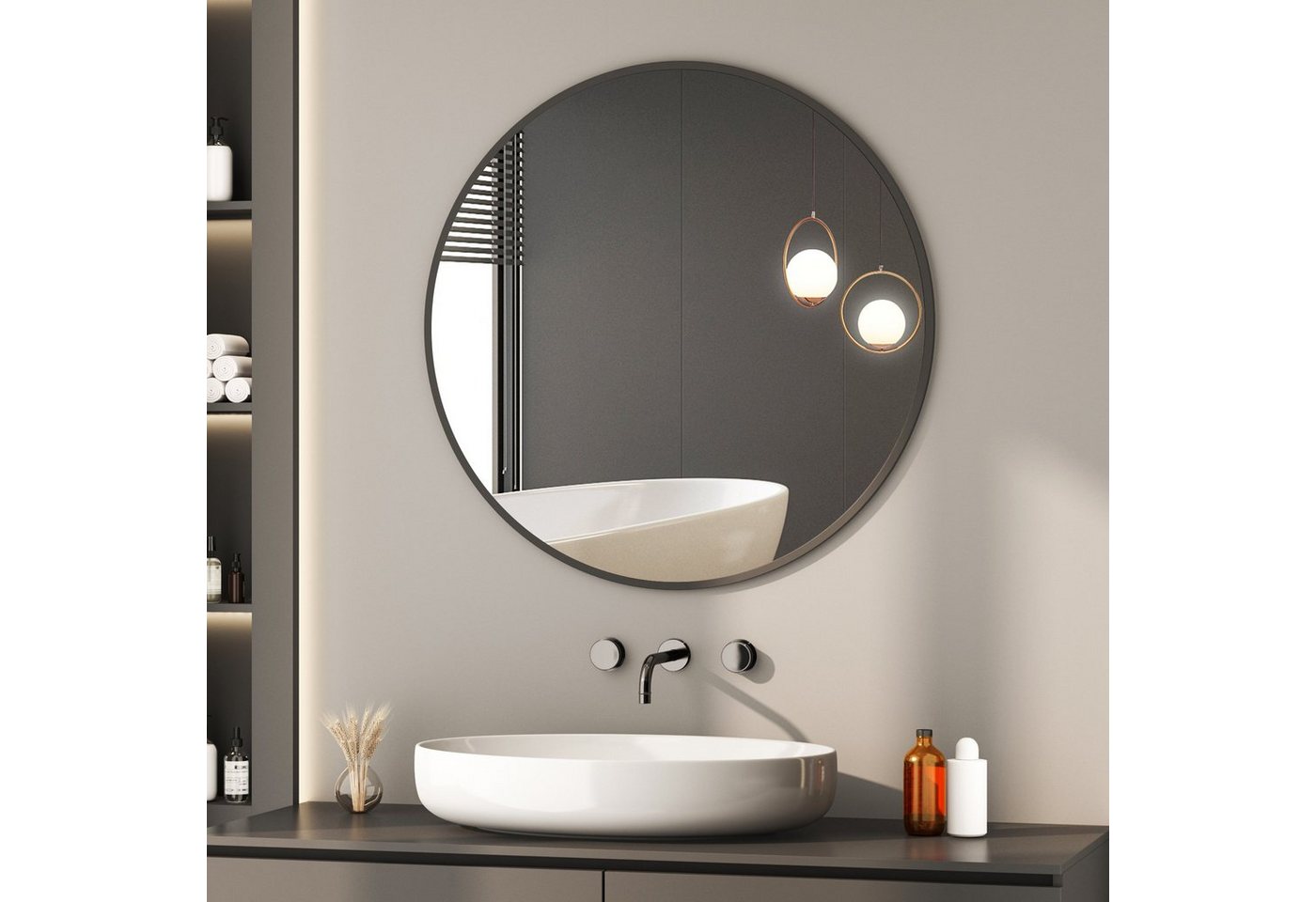 Boromal Wandspiegel Spiegel Rund 60 cm Schwarz Metall Rahmen Wand Flurspiegel Badspiegel, für Badezimmer Waschtisch Wohnzimmer Schlafzimmer Esszimmer Eingänge von Boromal