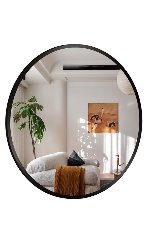 Boromal Wandspiegel Spiegel Rund Schwarz 50cm Metallrahmen Schminktisch Wohnzimmer Flur, für Badezimmer Waschtisch Wohnzimmer Schlafzimmer Esszimmer Eingänge von Boromal