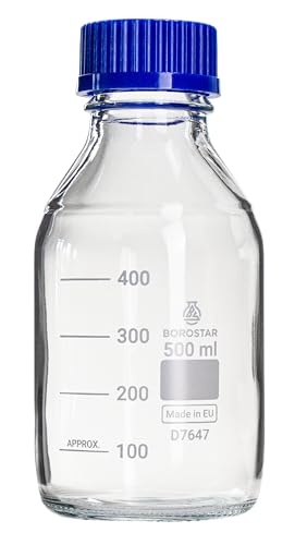 Borostar Laborflasche (Boro 3.3), GL45, mit Schraubkappe und Ausgießring PP, blau, 500 ml von COXZD