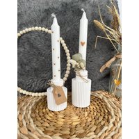 Kerzenhalter Weiß Mit Rillen | Skandi Deko von BorrmaennchenShop
