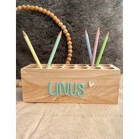 Stiftehalter Holz Personalisiert | Schreibtischorganizer Stifteköcher Schulkind Malstation Stifteaufbewahrung Mit Acrly von BorrmaennchenShop