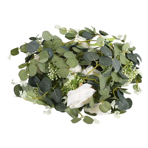 Bortivier 2 Pack Eukalyptus Girlande mit Champagner Rose, GrüNe Girlande, Bulk Kunstseide, Florale EukalyptusB LäTter, Reben (A) von Bortivier