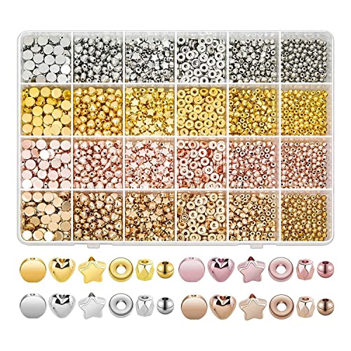 Bortivier 2160-Teiliges Abstandsperlen-Set, Verschiedene Armbandperlen, Runde Perlen, Sternperlen, Perlen für Armbandschmuck Bortivier 2160-Teiliges Abstandsperlen-Set, Verschiedene Armbandperlen, Runde Perlen, Sternperlen, Perlen für Armbandschmuck von Bortivier