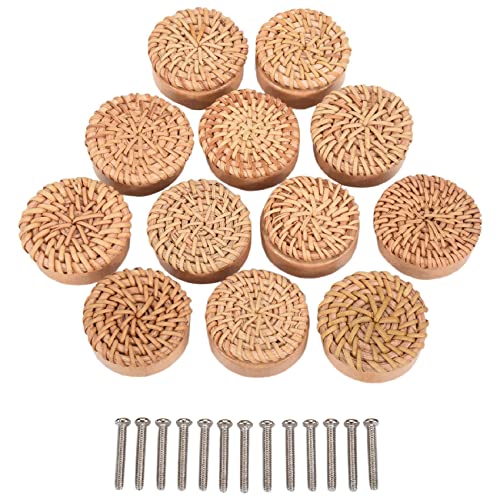 Bortivier Boho Rattan Kommode KnäUfe Runde Schubladen KnäUfe Handgefertigt Aus Korbgeflecht und Schrauben für Boho MöBel KnäUfe 12 StüCk von Bortivier