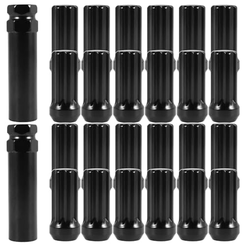 Bortivier M14X1.5 Radmuttern, 24 StüCk 14Mmx1.5 7 Spline Drive Ahle Cone Radmuttern 2 Schwarz mit 2 SteckschlüSseln von Bortivier