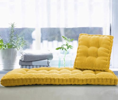 BoruisXSW 8 cm dickes, flauschiges Bank-Sitzkissen, 2- und 3-Sitzer, Samt-Sofakissen aus Baumwolle, dick, für Zuhause/Terrasse/Schaukel (110 x 45 cm, Gelb) von BoruisXSW