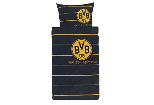 Borussia Dortmund BVB 09 Bettwäsche, 1 x Kissenbezug 80 x 80 cm und 1 x Bettbezug 135 x 200 cm, 100% Baumwolle mit Knopfleiste von Borussia Dortmund