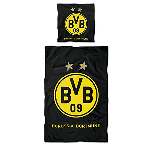 Borussia Dortmund BVB Bettwäsche mit Logo, Baumwolle, Schwarz/Gelb, 135 x 200 x 2 cm von Borussia Dortmund