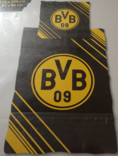 Borussia Dortmund Bettwäsche BVB Bezug 135x200cm Kissen 80x80cm Renforcé 100% Baumwolle Querstreifen an den Ecken von Borussia Dortmund