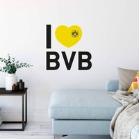 Borussia Dortmund - Fußball Wandtattoo Logo im Herz bvb 09 Schriftzug Gelb Schwarz Wandbild selbstklebend 40x40cm - schwarz von Borussia Dortmund