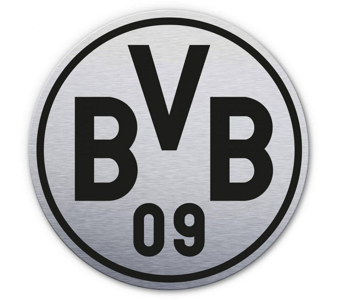 Borussia Dortmund Gemälde Metalloptik Poster BVB 09 Retro Borussia Dortmund Fußball Logo Silber, Wohnzimmer Bilder modern von Borussia Dortmund