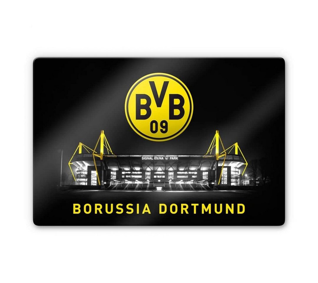 Borussia Dortmund Gemälde Fußball Glasbild BVB Logo Signal Iduna Park mit Emblem, Sportverein Deko Bilder von Borussia Dortmund