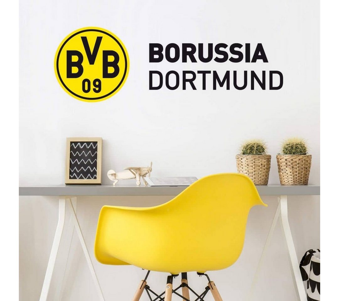 Borussia Dortmund Wandtattoo Fußball Wandtattoo Borussia Dortmund BVB 09 Logo Schriftzug Büro Aufkleber, Wandbild selbstklebend, entfernbar von Borussia Dortmund