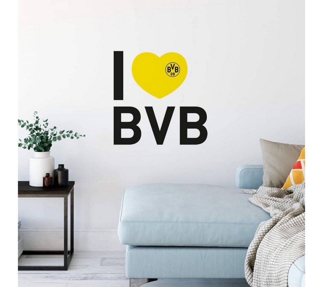 Borussia Dortmund Wandtattoo Fußball Wandtattoo Borussia Dortmund Logo im Herz BVB 09 Wohnzimmer, Wandbild selbstklebend, entfernbar von Borussia Dortmund