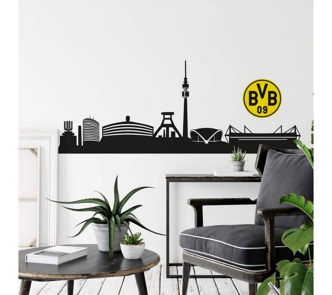 Borussia Dortmund Wandtattoo Fußball Wandtattoo Borussia Dortmund Skyline Schwarz Logo BVB Aufkleber, Wandbild selbstklebend, entfernbar von Borussia Dortmund