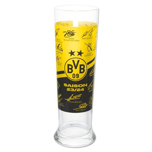 Borussia Dortmund Weizenglas mit Unterschriften, Mannschaft 2023/24, signiert schwarzgelb von Borussia Dortmund
