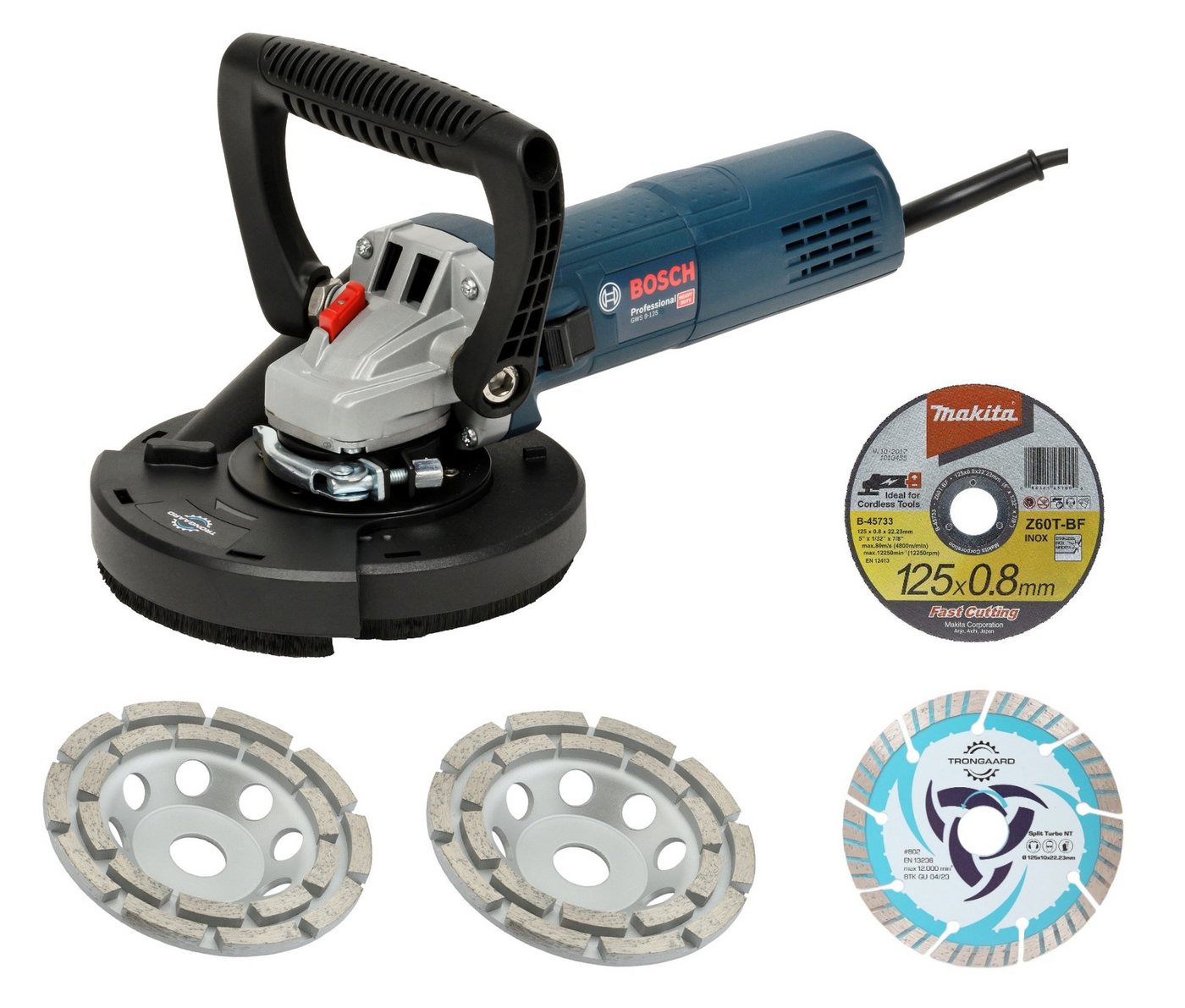 Bosch / Trongaard Elektrowerkzeug-Set Betonschleifer / Sanierungsfräse / Winkelschleifer 1200W 125mm #450 von Bosch / Trongaard