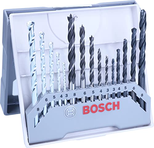 Bosch Accessories Bosch Professional 15tlg. Gemischtes Bohrer-Set (für Holz, Stein, Metall, mit Rundschaft, Ø 3-8 mm, Zubehör für Bohrmaschinen) von Bosch Professional