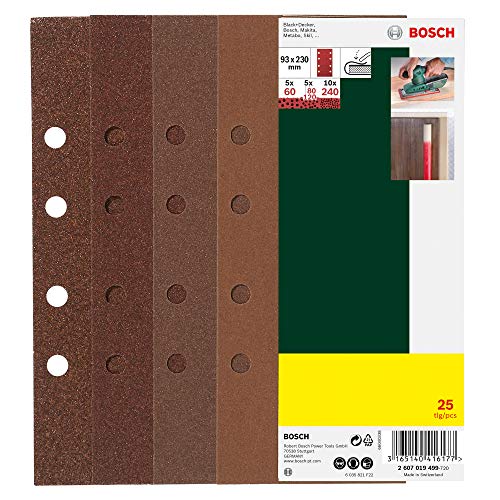Bosch Accessories Bosch 25tlg. Schleifblatt-Set zur Spannbügelbefestigung, verschiedene Materialien für Schwingschleifer (Körnung 60/80/120/240, 8 Löcher) von Bosch Accessories