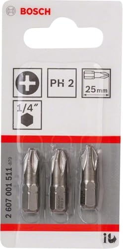 Bosch Professional Bit Extra Hard Kreuzschlitz (3 Stück, PH 2, Länge: 25 mm, Zubehör zum Schrauben), Cranberry, 2607001511 von Bosch Professional