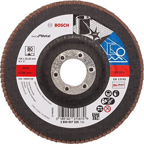 Bosch Accessories Bosch Professional Fächerschleifscheibe (für Winkelschleifer verschiedene Materialien, gerade Ausführung, Ø 125 mm, Körnung 80) von Bosch Accessories