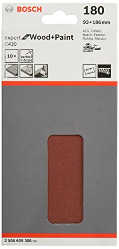 Bosch Accessories Bosch Professional Schleifblatt Expert for Wood and Paint Holz und Farbe für Schwingschleifer (10 Stück, Körnung 180, C430) von Bosch Accessories