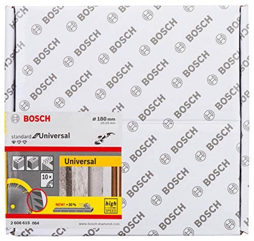 Bosch Professional 10 Stück Diamanttrennscheibe Standard for Universal (Beton und Mauerwerk, 180 x 22,23 mm, Zubehör Winkelschleifer) von Bosch Accessories