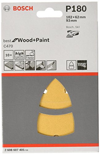 Bosch Professional 10 Stück Schleifblatt C470 Best for Wood+Paint (Holz und Farbe, 102 x 62 mm, Korn 180) von Bosch Accessories