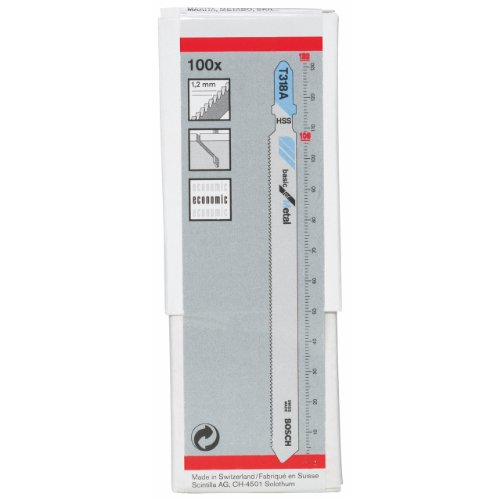 Bosch 100x Stichsägeblatt T 318 A Basic for Metal (für Stahlrohre & -profile, dünnwandig, Professional Zubehör Stichsäge) von Bosch