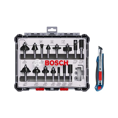 Bosch Professional 15tlg. Fräser Set mit Cuttermesser (für Holz, Ø 8 mm Schaft, Zubehör Oberfräse) von Bosch Accessories