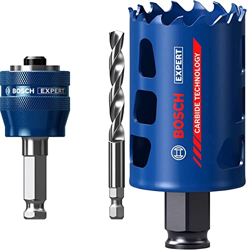 Bosch Professional 1x Expert Power Change Plus Lochsäge-Systemadapter (Ø 7,15 mm) + 1x Expert Tough Material Lochsäge (für Holz mit Metall, Ø 44 mm, Zubehör Schlagbohrmaschine) von Bosch Professional