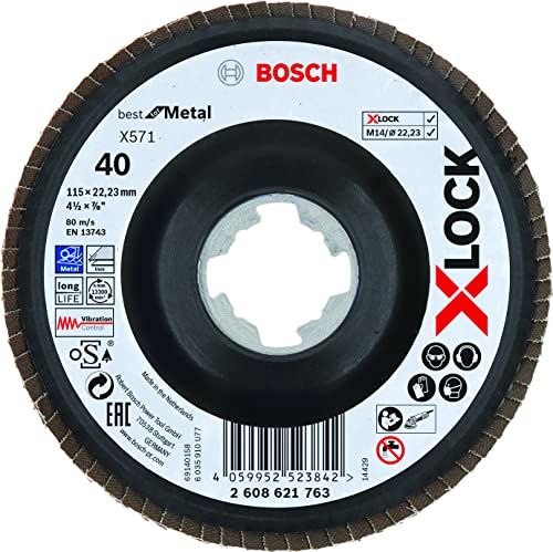 Bosch Accessories Professional 1x Fächerschleifscheibe X571 Best for Metal X-LOCK (für Metall, Ø 115 mm, P 40, gewinkelte Ausführung, Zubehör Winkelschleifer) von Bosch Accessories