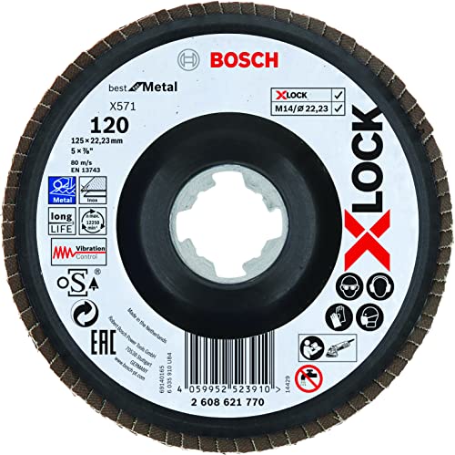 Bosch Accessories Bosch Professional 1x Fächerschleifscheibe X571 Best for Metal X-LOCK (für Metall, Ø 125 mm, P 120, gewinkelte Ausführung, Zubehör Winkelschleifer) von Bosch Accessories