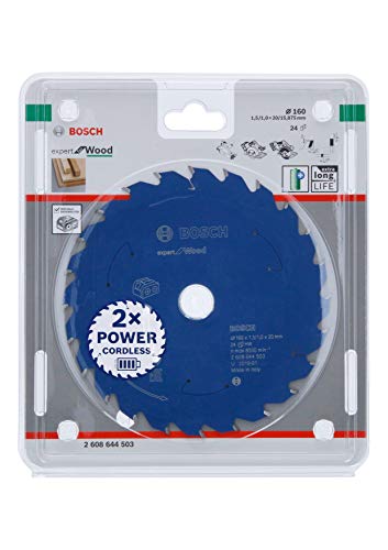 Bosch Professional 1x Kreissägeblatt Expert for Wood (Holz, Sägeblatt Ø 160 x 20 x 1,5 mm, 24 Zähne, Zubehör Akku Kreissäge) von Bosch Accessories