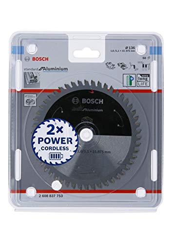 Bosch Professional 1x Kreissägeblatt Standard for Aluminium (Aluminium, Sägeblatt Ø 136 x 15,875 x 1,6 mm, 50 Zähne, Zubehör Akku Kreissäge) von Bosch Accessories