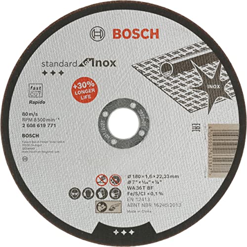Bosch Professional 1x Standard for Inox Trennscheibe (für Edelstahl, Ø 180 x 1,6 x 22,23 mm, Gerade, Zubehör Winkelschleifer) von Bosch Accessories