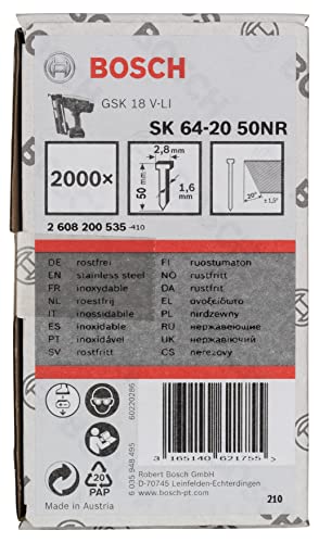 Bosch Professional 2000x Senkkopf-Stift SK64 20NR (für Holzleiste, Spanplatte, Gipsfaserplatten, 50 mm, Edelstahl, Zubehör für Nagelpistolen) von Bosch