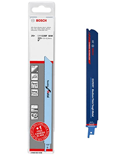 Bosch Professional 25x S 1122 BF + 1x Expert Medium-Thick Tough Metal’ S 1155 HHM Säbelsägeblatt (für Zäher Stahl, Edelstahlbleche, Zubehör Säbelsäge) von Bosch Accessories