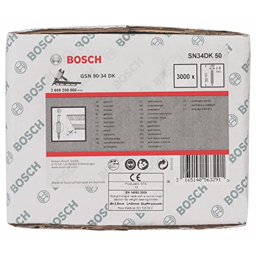 Bosch Professional 3000x D-Kopf Streifennagel SN34DK 50 (34°, harzbeschichtet, 2.8 mm, 50 mm, blank, glatt, Zubehör für Nagelpistolen, Druckluftnagler) von Bosch Accessories