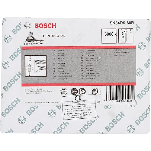 Bosch Professional 3000x D-Kopf Streifennagel SN34DK 80R (34°, harzbeschichtet, 3.1 mm, 80 mm, gerillt, blank, Zubehör für Nagelpistolen, Druckluftnagler) von Bosch Accessories