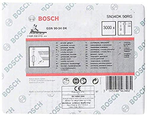 Bosch Professional 3000x D-Kopf Streifennagel SN34DK 50RG (34°, harzbeschichtet, 2.8 mm, 50 mm, gerillt, verzinkt, Zubehör für Nagelpistolen, Druckluftnagler) von Bosch Accessories