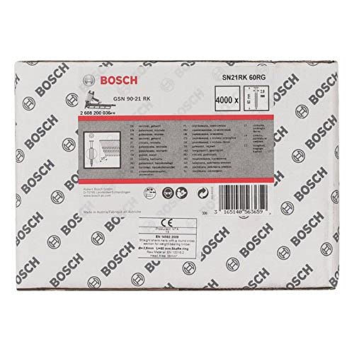 Bosch Professional 4000x Rundkopf-Streifennägel 21° SN21RK 60RG (2.8 mm, 60 mm, gehartzt, verzinkt, gerillt, Zubehör für Nagelpistolen, Druckluftnagler) von Bosch Accessories