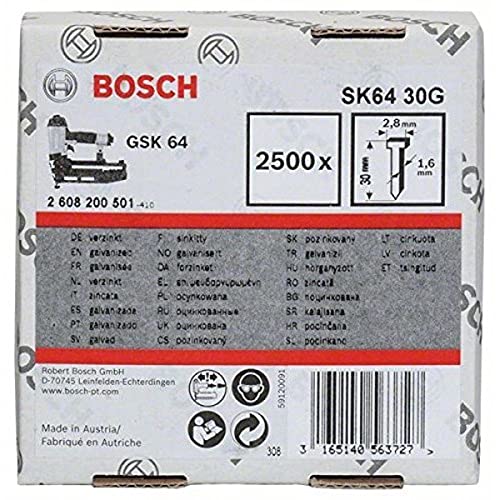 Bosch Professional 2500x Senkkopf-Stift SK64 25G (1.6/16 g, 2.8x1.45x45 mm, Verzinkt, Zubehör für Nagelpistolen, Druckluftnagler) Bosch Professional 2500x Senkkopf-Stift SK64 25G (1.6/16 g, 2.8x1.45x45 mm, Verzinkt, Zubehör für Nagelpistolen, Druckluftnagler) von Bosch
