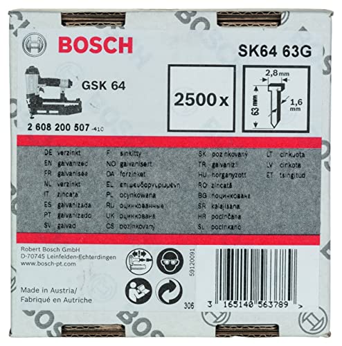 Bosch Professional 2500x Senkkopf-Stift SK64 25G (1.6/16 g, 2.8x1.45x63 mm, Verzinkt, Zubehör für Nagelpistolen, Druckluftnagler) Bosch Professional 2500x Senkkopf-Stift SK64 25G (1.6/16 g, 2.8x1.45x63 mm, Verzinkt, Zubehör für Nagelpistolen, Druckluftnagler) von Bosch