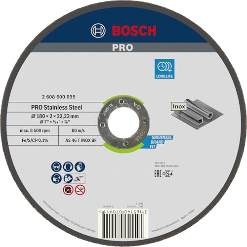 Bosch 1x PRO Stainless Steel Longlife Trennscheibe für große Winkelschleifer und 22,23‑mm-Bohrung (für Edelstahl, Ø 180 mm, Professional Zubehör Großer Winkelschleifer) von Bosch