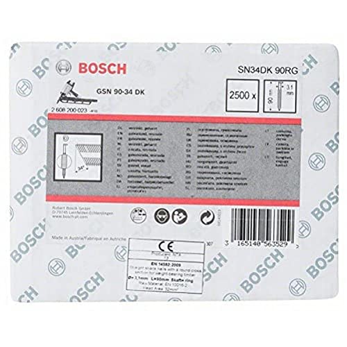 Bosch Professional 3000x D-Kopf Streifennagel SN34DK 90RG (34°, harzbeschichtet, 3.1 mm, 90 mm, gerillt, verzinkt, Zubehör für Nagelpistolen, Druckluftnagler) von Bosch Accessories