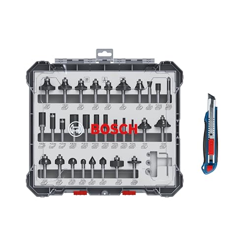 Bosch Professional 30tlg. Fräser Set mit Cuttermesser (für Holz, Ø 8 mm Schaft, Zubehör Oberfräse) von Bosch Accessories