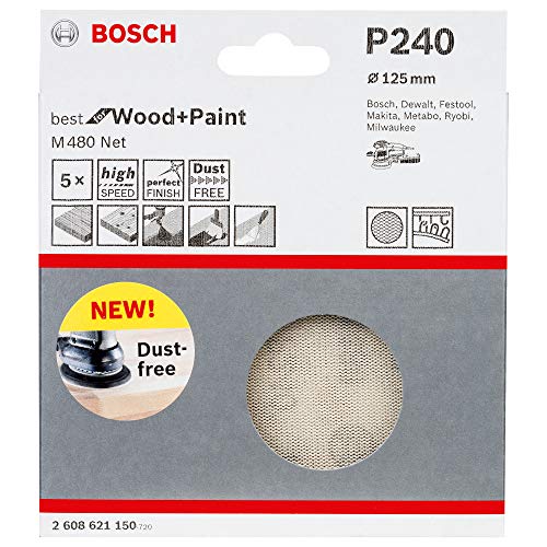 Bosch Professional 5 Stück Schleifblatt M480 Best for Wood and Paint (Holz und Farbe, Ø 125 mm, Körnung P240, Zubehör Exzenterschleifer) von Bosch Accessories