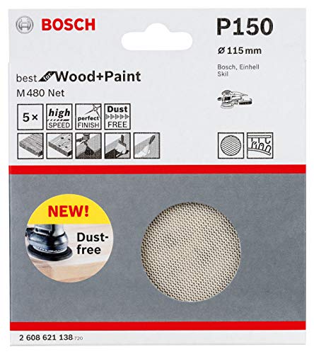 Bosch Professional 5 Stück Schleifblatt M480 Best for Wood and Paint (Holz und Farbe, Ø 115 mm, Körnung P150, Zubehör Exzenterschleifer) von Bosch Accessories