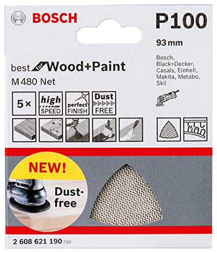 Bosch Professional 5 Stück Schleifdreieck M480 Best for Wood and Paint (Holz und Farbe, Körnung P100, Zubehör Deltaschleifer) von Bosch Accessories